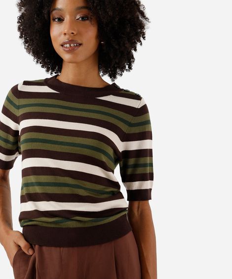 blusa feminina de tricot listrada verde
