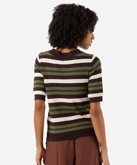 blusa feminina de tricot listrada verde