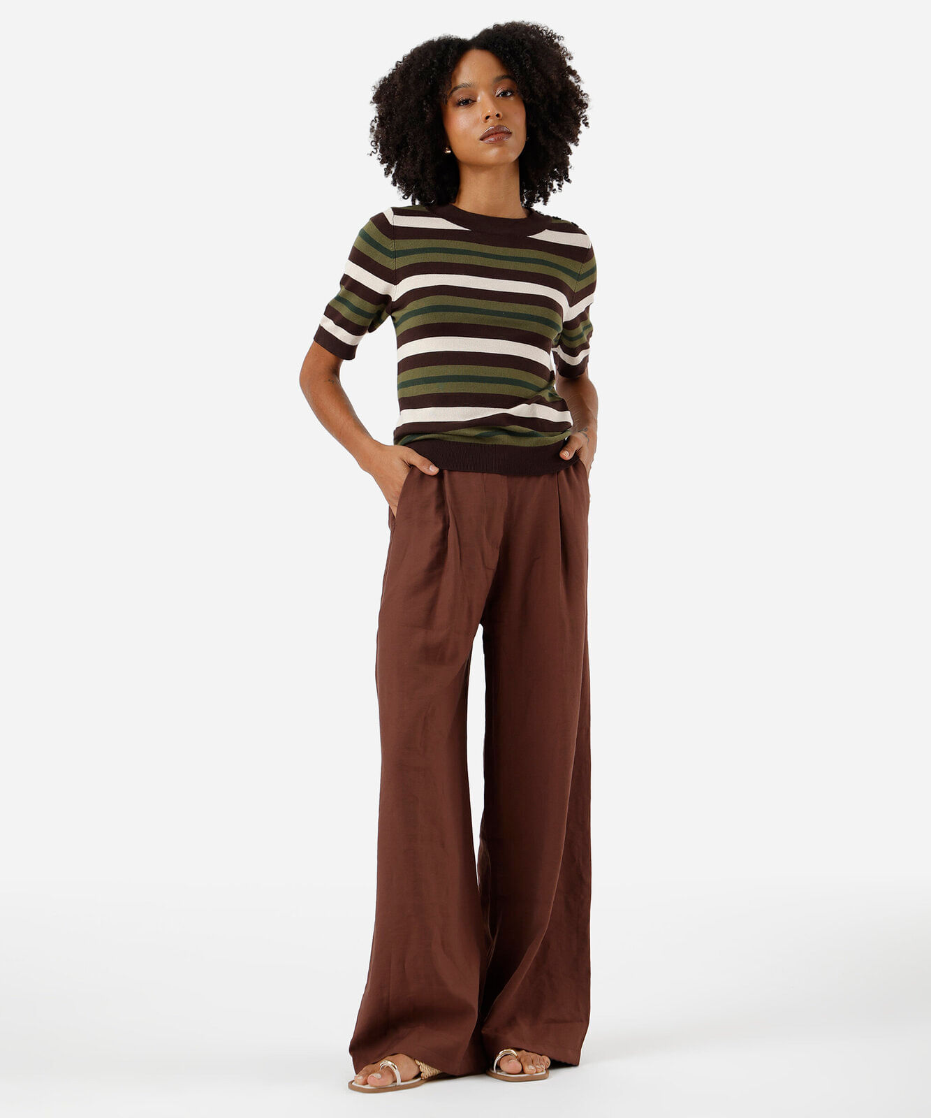 blusa feminina de tricot listrada verde