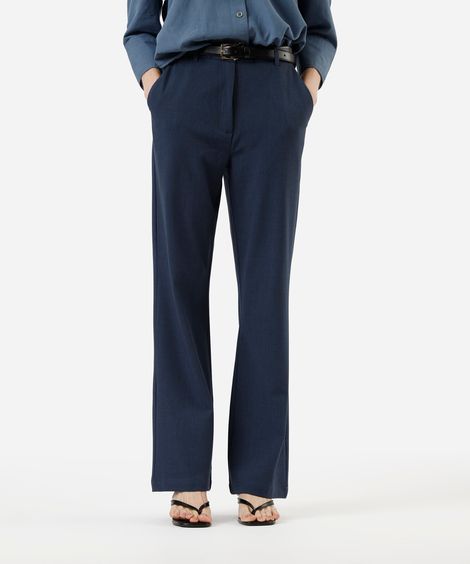 calça reta de alfaiataria feminina com viscose azul