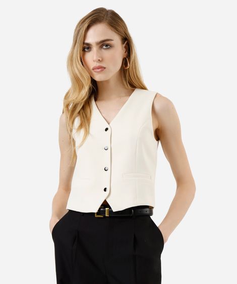 colete de alfaiataria feminino decote v bege