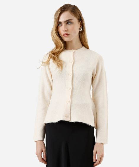 casaco peplum feminino de tricot bege