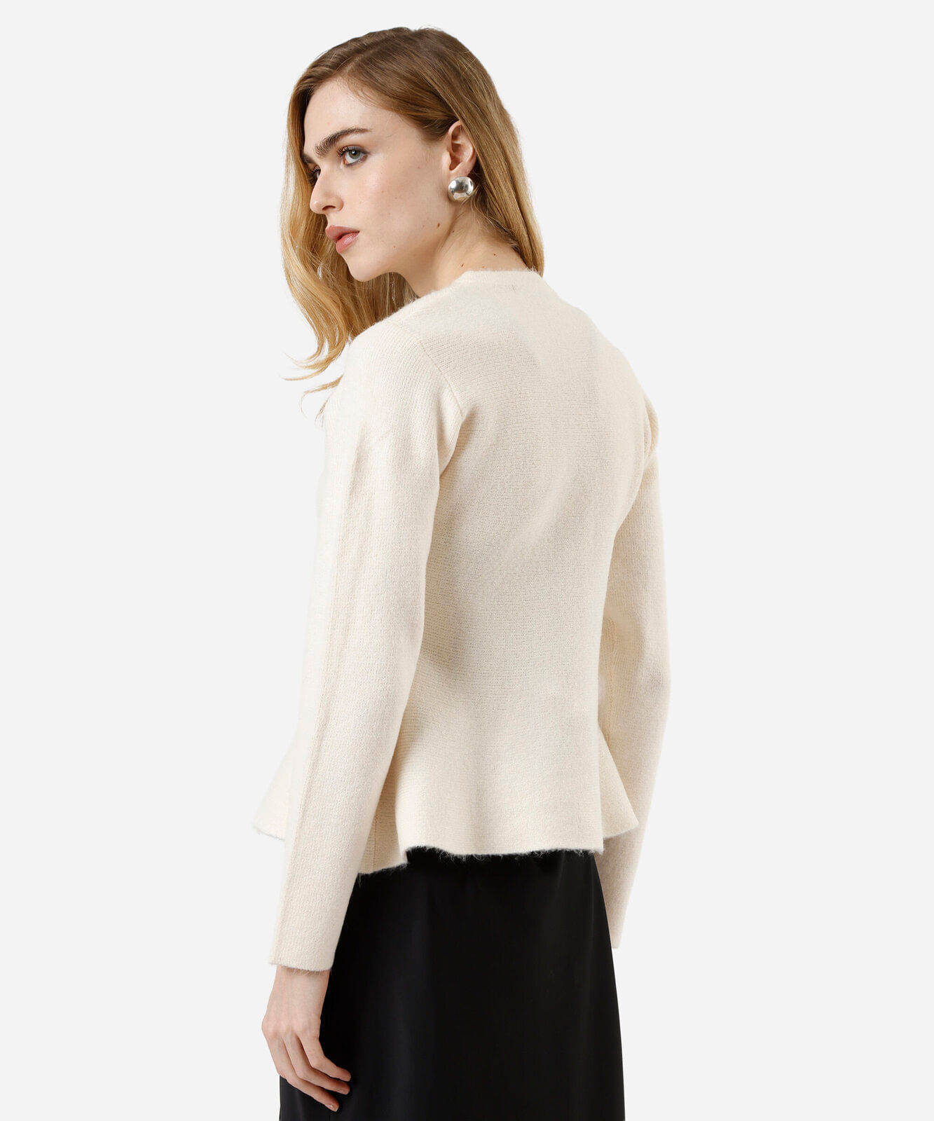 casaco peplum feminino de tricot bege