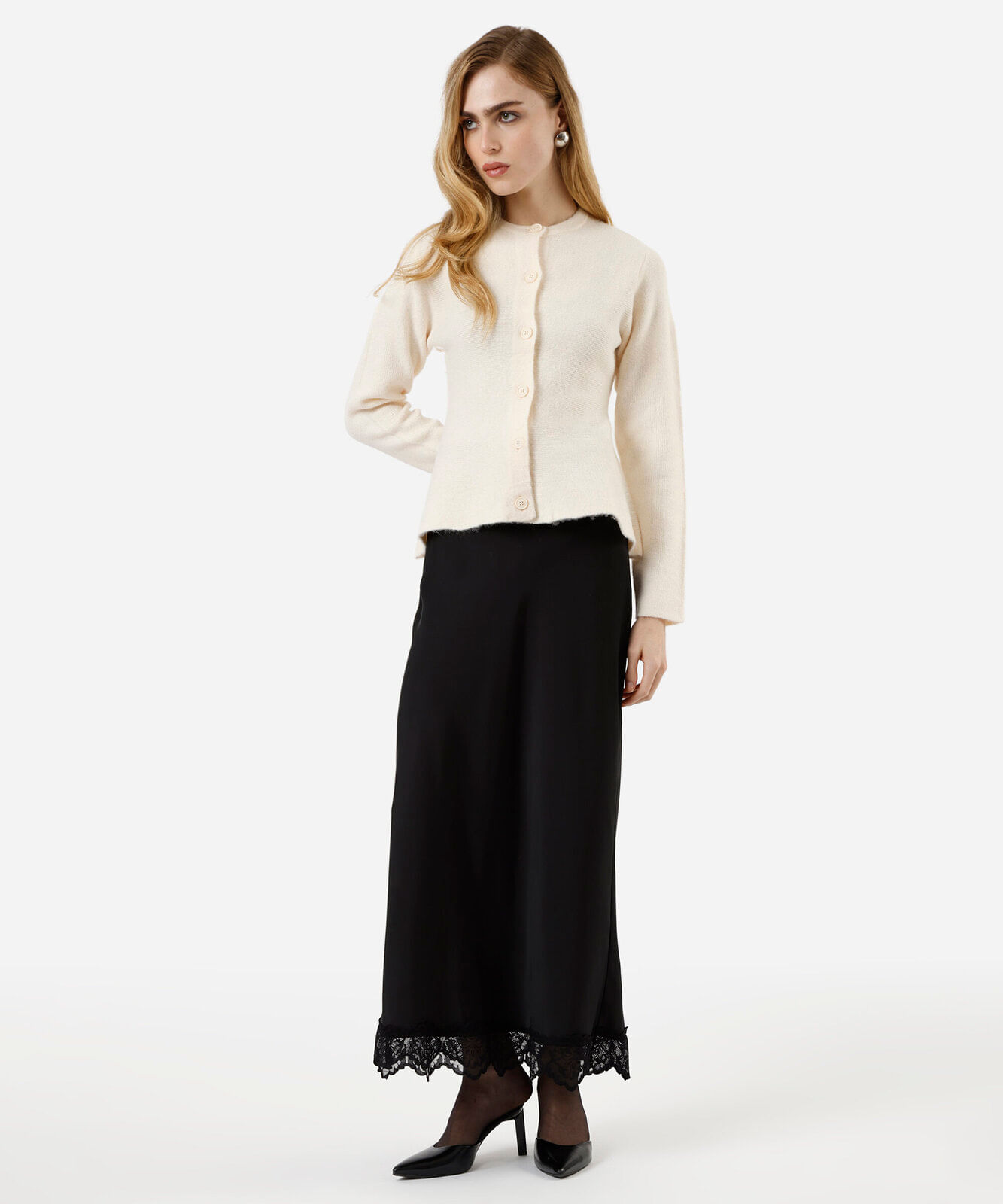 casaco peplum feminino de tricot bege