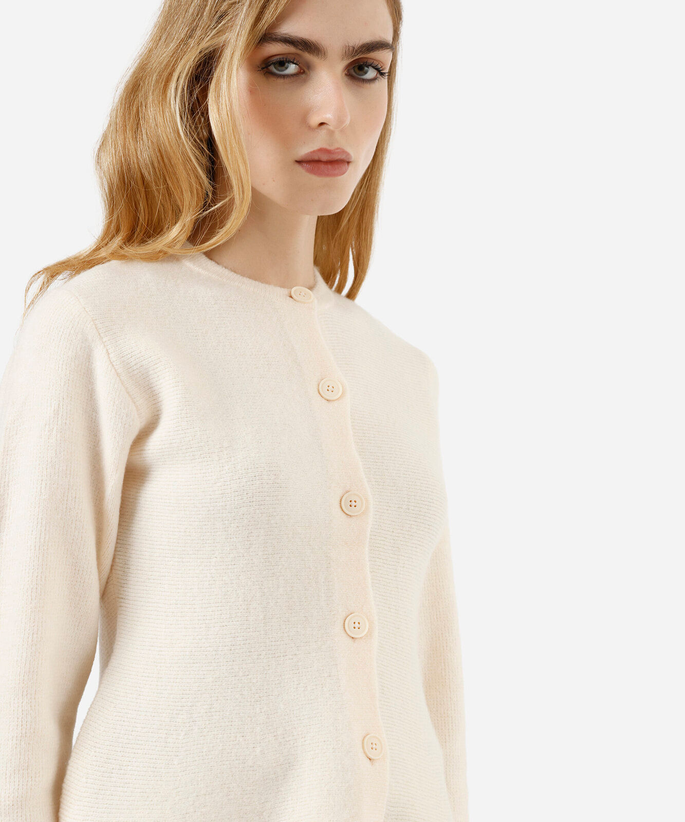 casaco peplum feminino de tricot bege