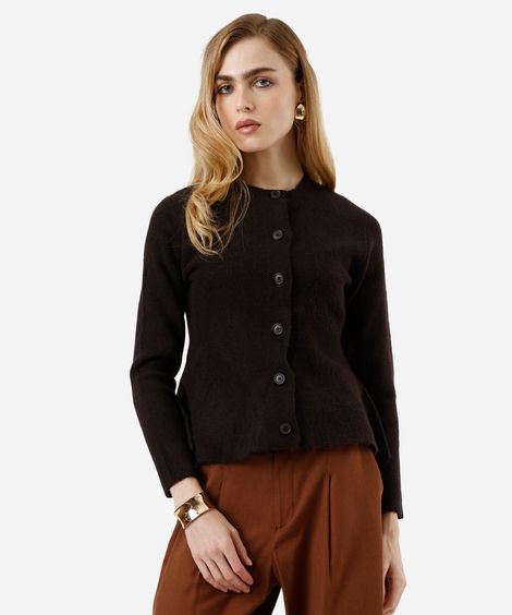 casaco peplum feminino de tricot marrom