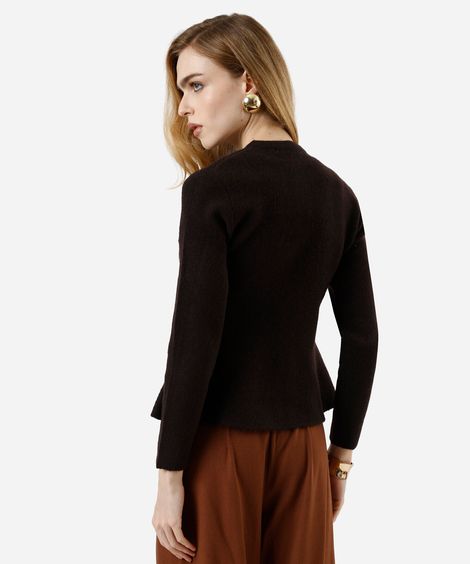casaco peplum feminino de tricot marrom