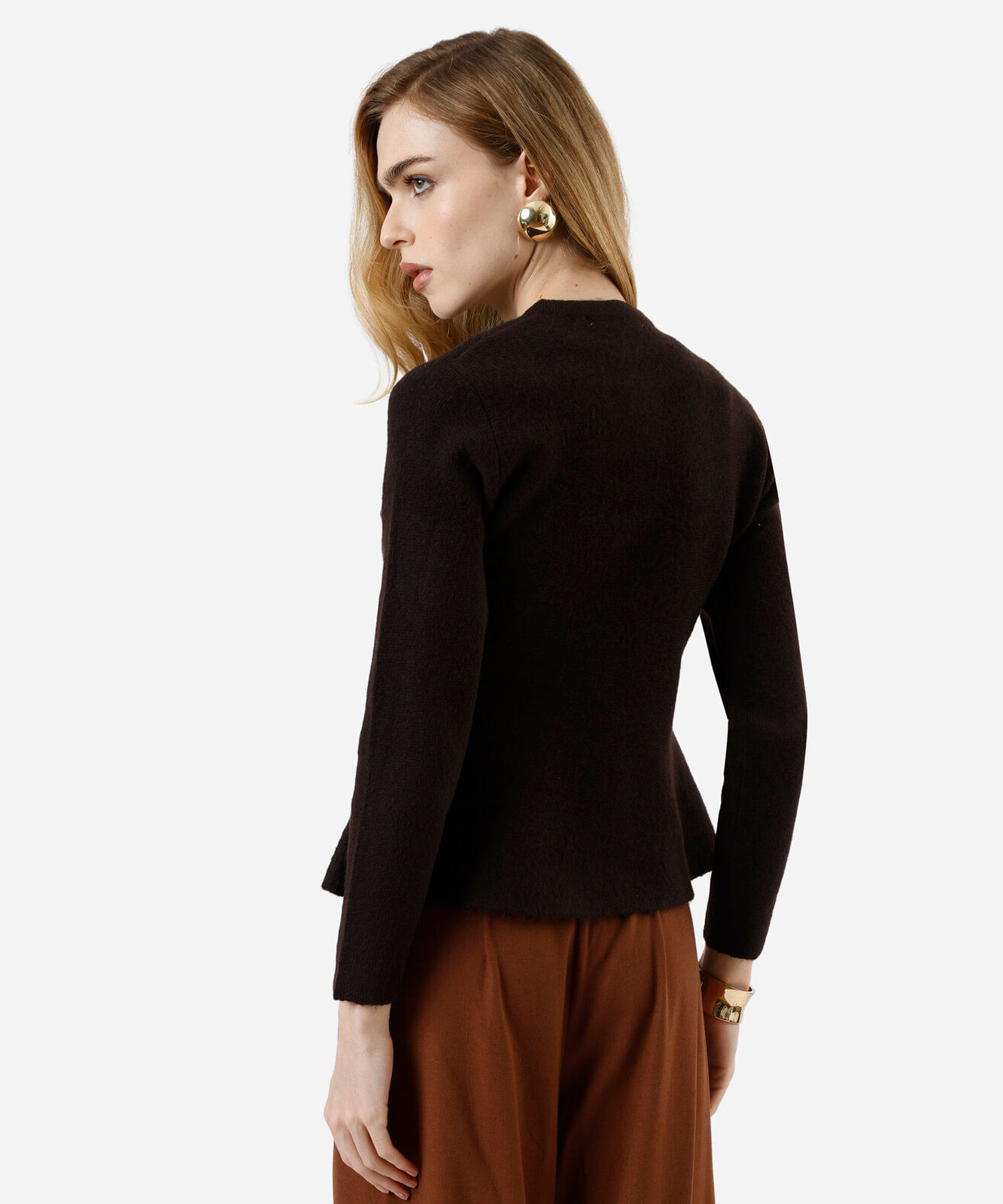 casaco peplum feminino de tricot marrom