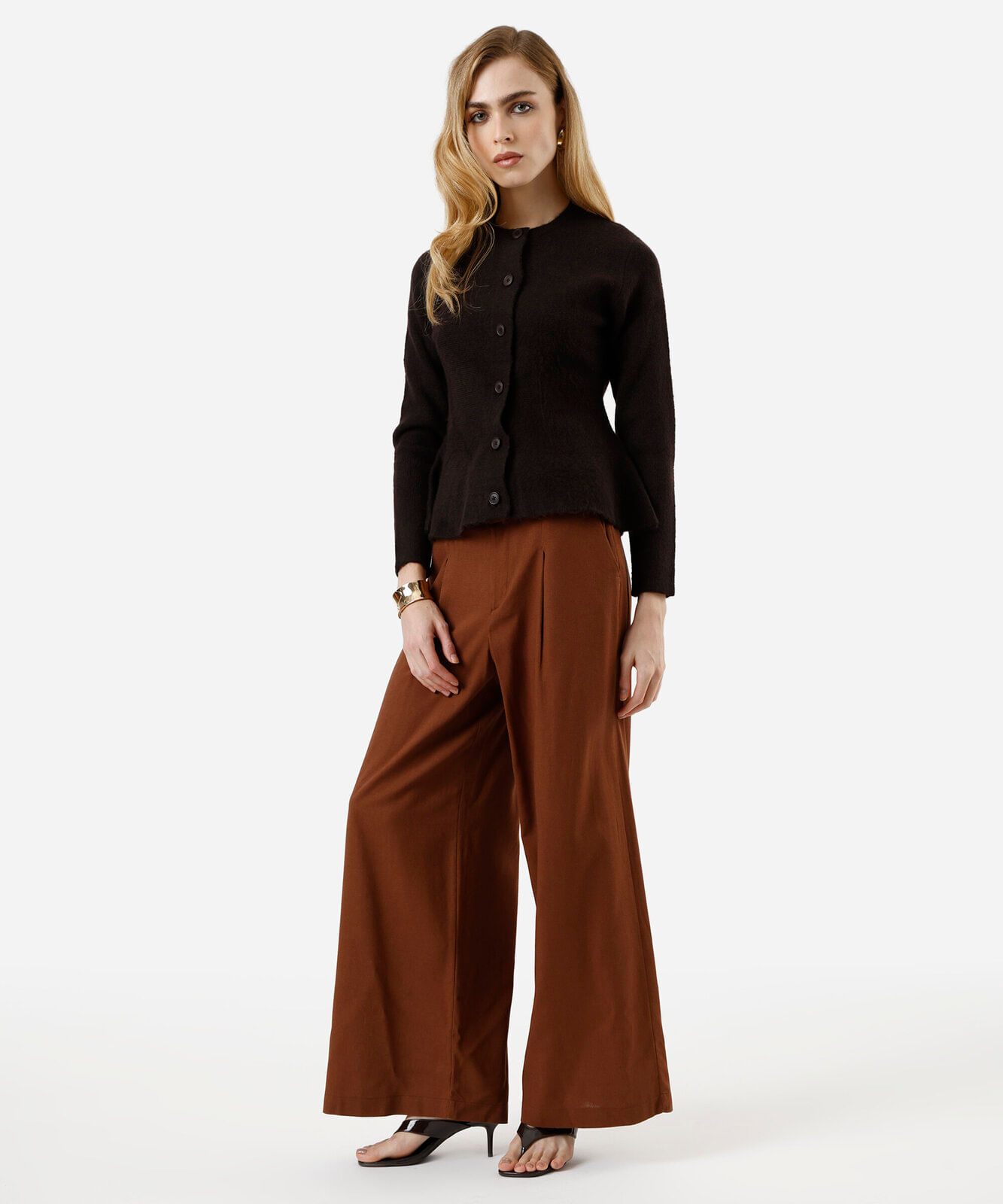 casaco peplum feminino de tricot marrom