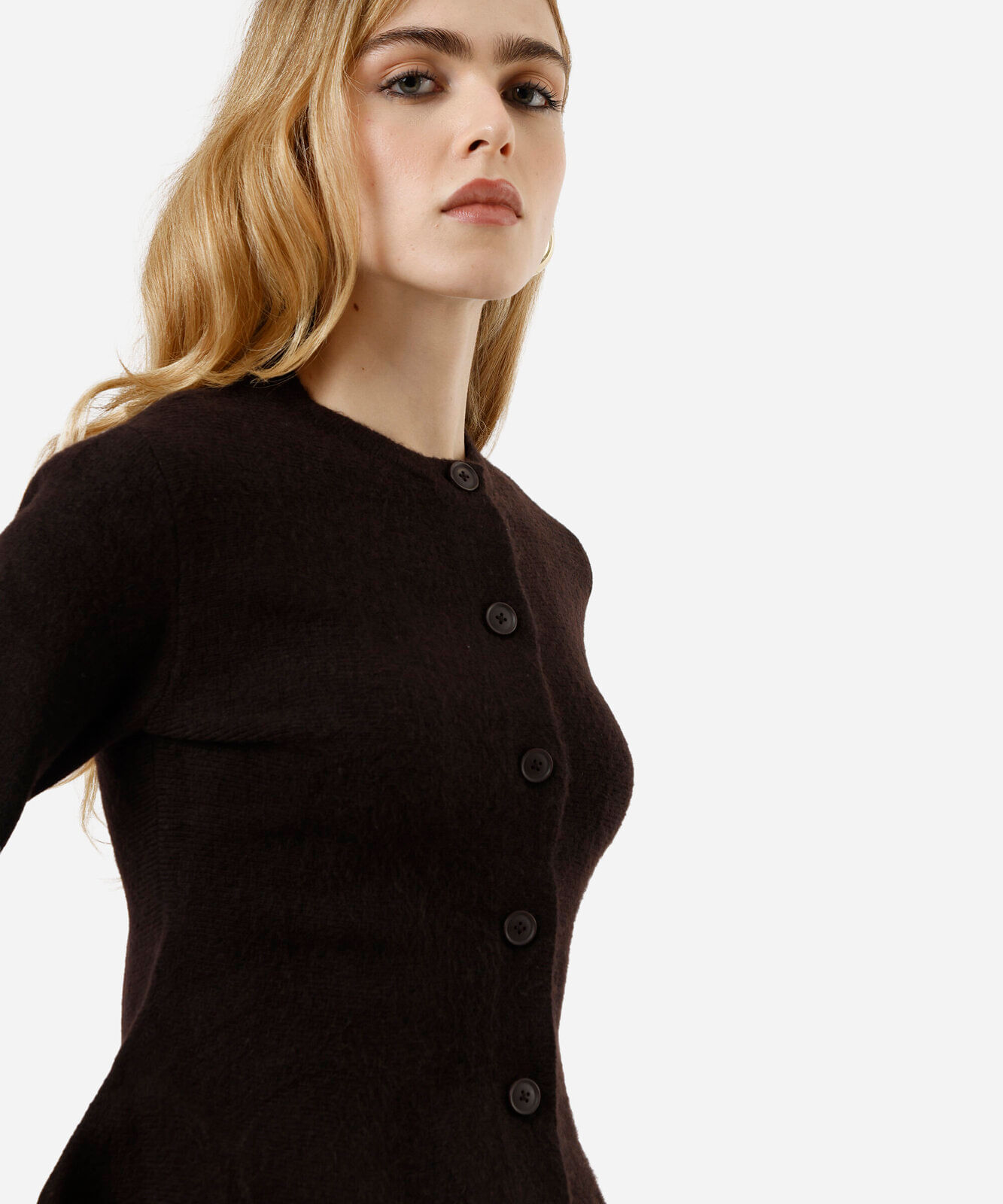 casaco peplum feminino de tricot marrom