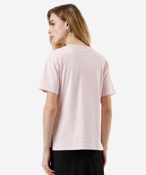 camiseta básica feminina de algodão peruano oversized com fendas rosa