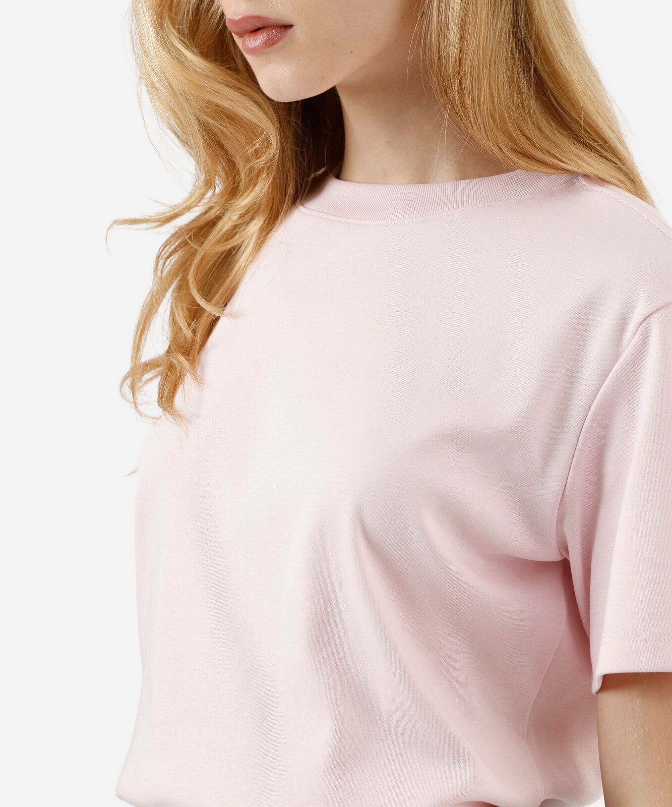 camiseta oversized feminina de algodão peruano interlock rosa