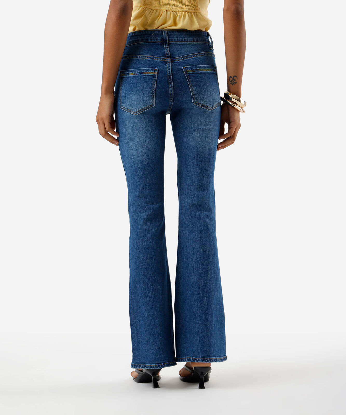 calça flare feminina jeans com fenda cintura alta azul