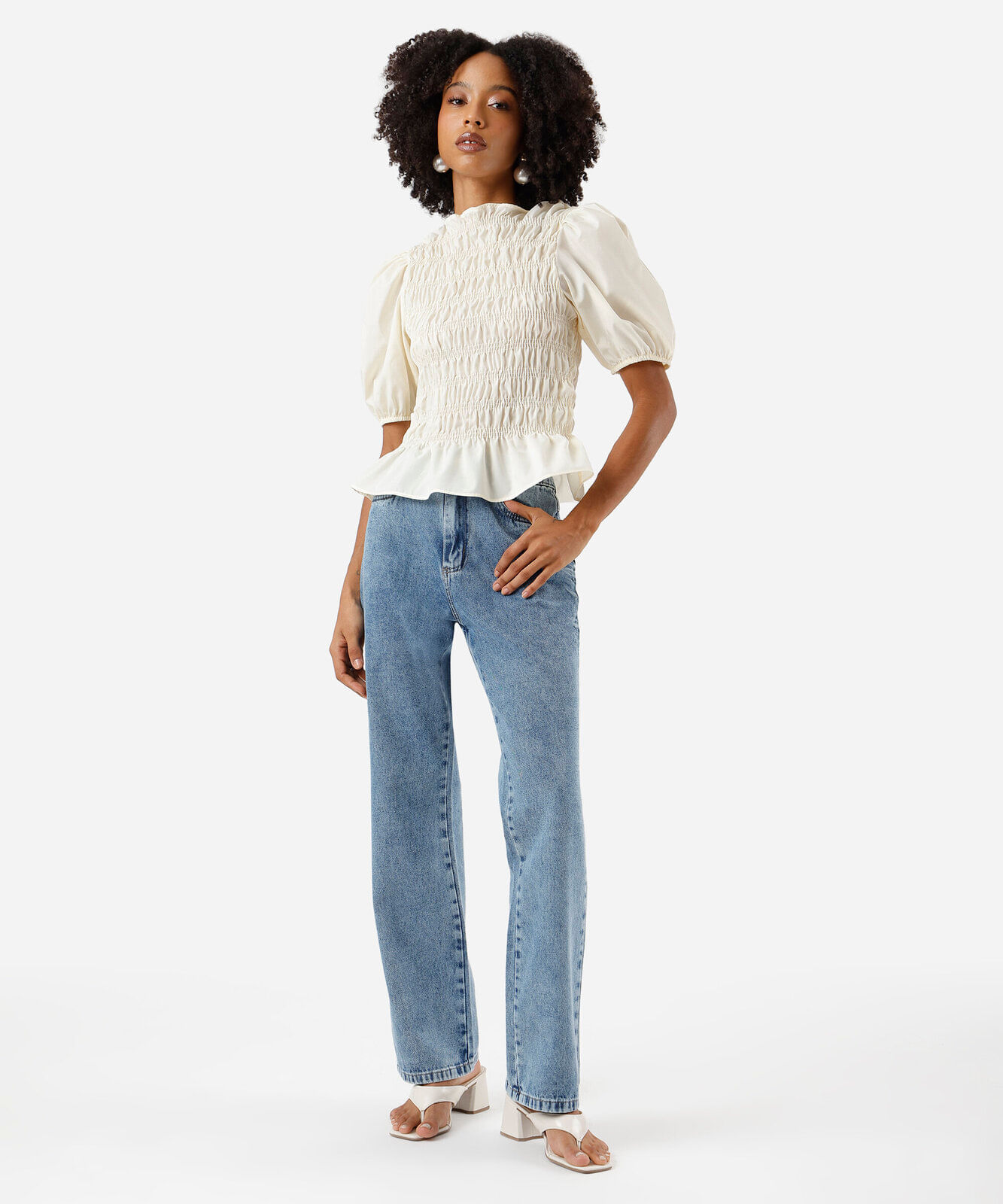 calça reta petit feminina  jeans  sawary azul