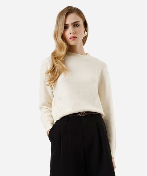 suéter básico feminino cropped de tricot bege