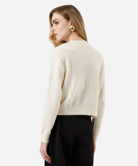 suéter básico feminino cropped de tricot bege