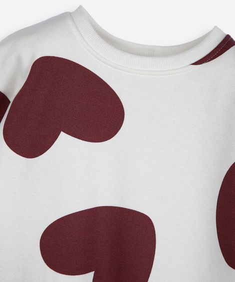 conjunto longo infantil de moletom coração off white
