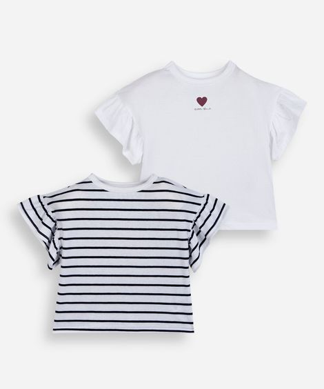 kit de 2 blusas infantis manga curta estampada colorida