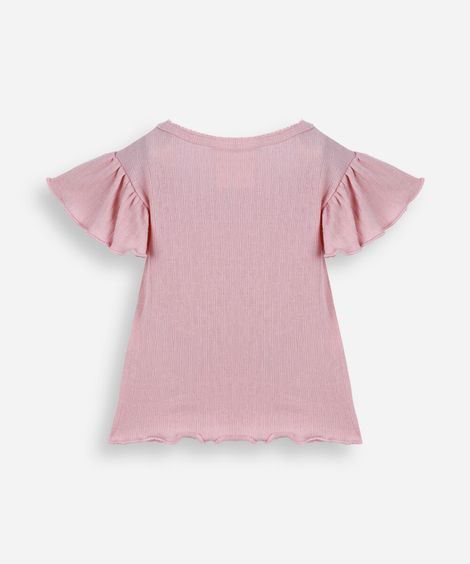 blusa infantil com algodão e laço canelada rosa
