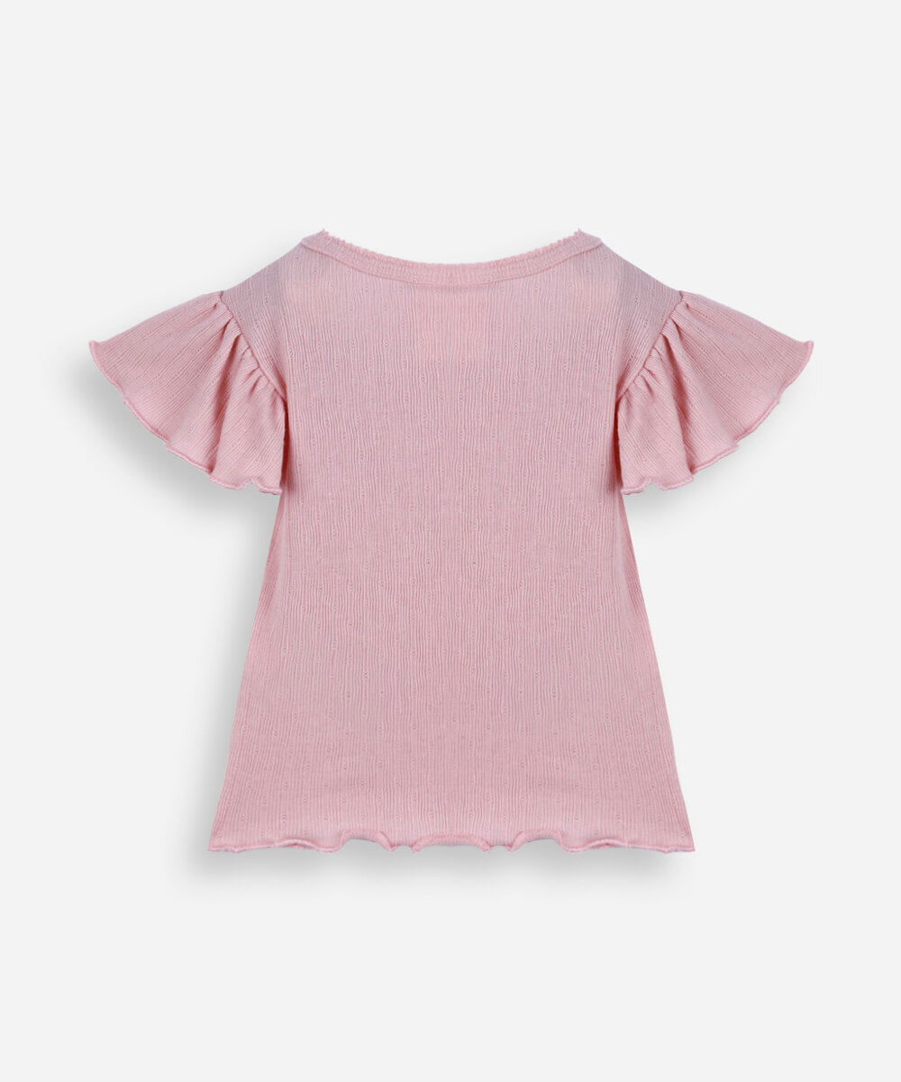 blusa infantil com algodão e laço canelada rosa