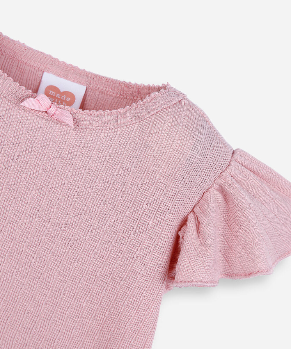 blusa infantil com algodão e laço canelada rosa