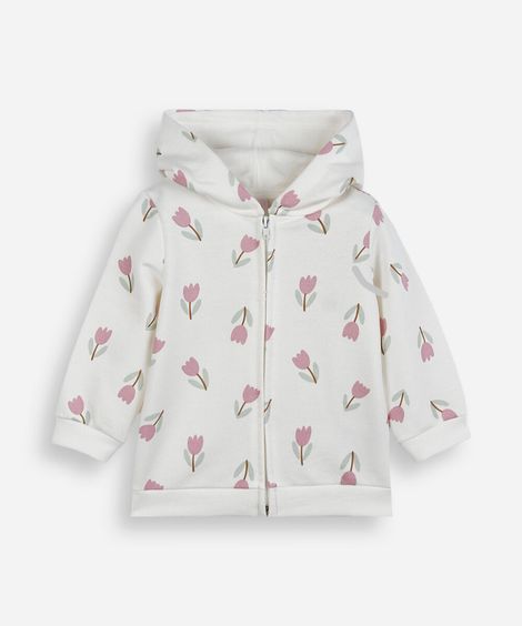 blusão de moletom infantil com capuz floral off white