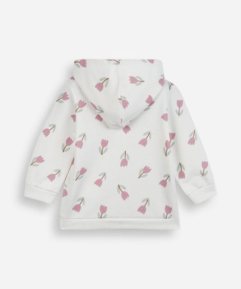 blusão de moletom infantil com capuz floral off white