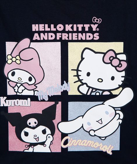 blusa infantil de algodão manga longa hello kitty e amigos azul