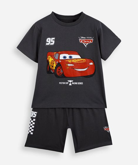pijama curto infantil mcqueen carros cinza