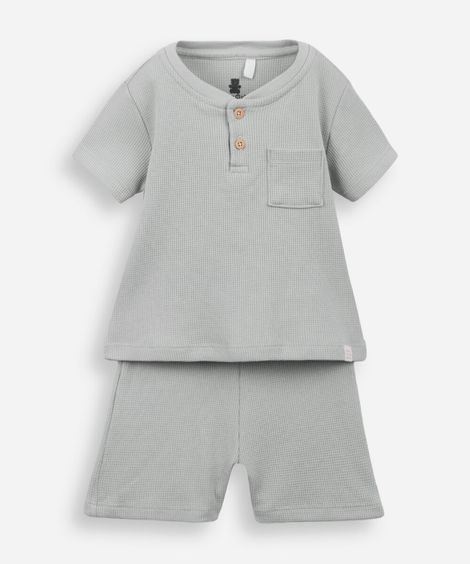 conjunto curto infantil de algodão texturizado verde