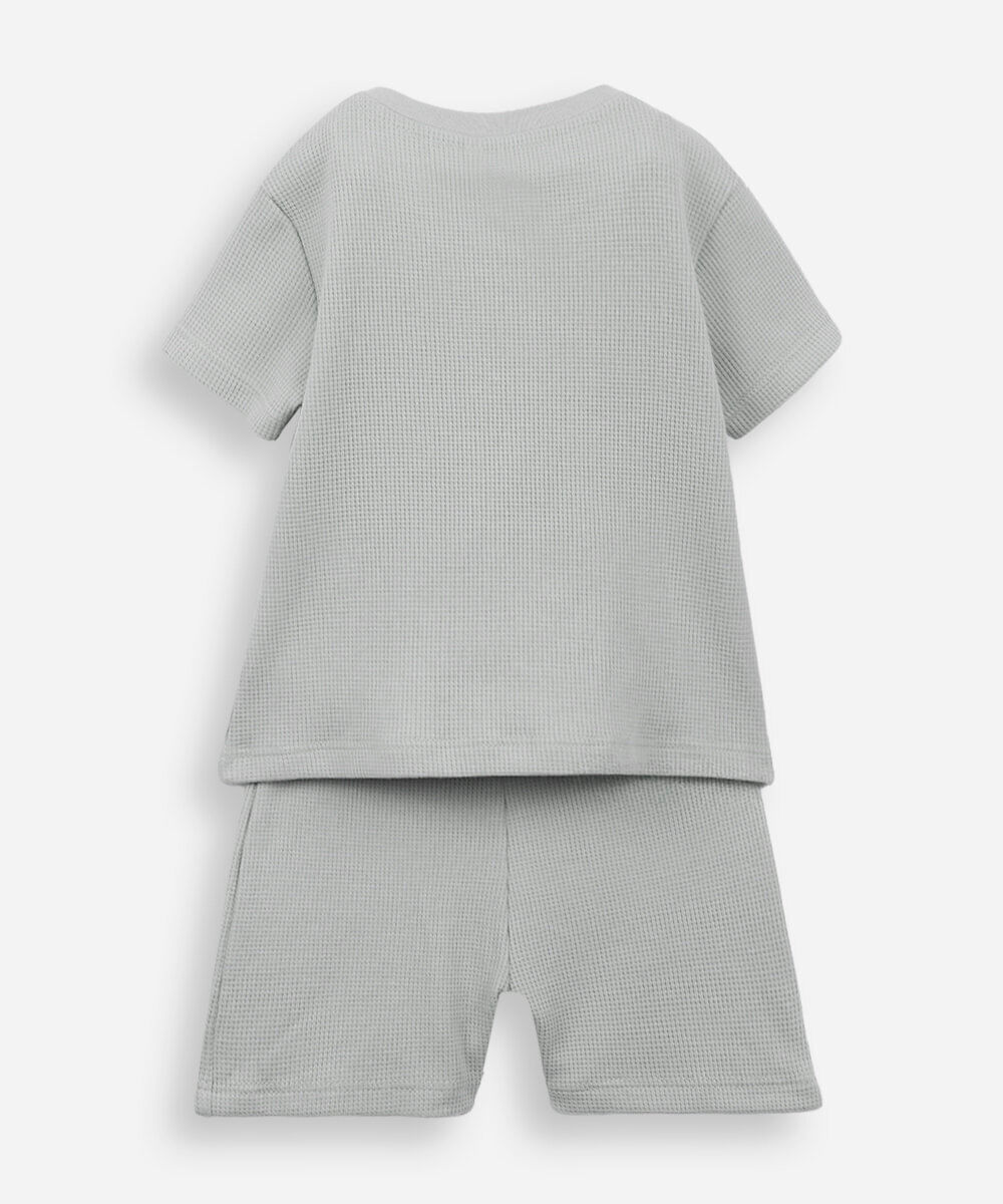 conjunto curto infantil de algodão texturizado verde