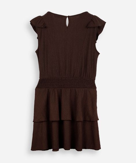 vestido curto juvenil texturizado com babados marrom