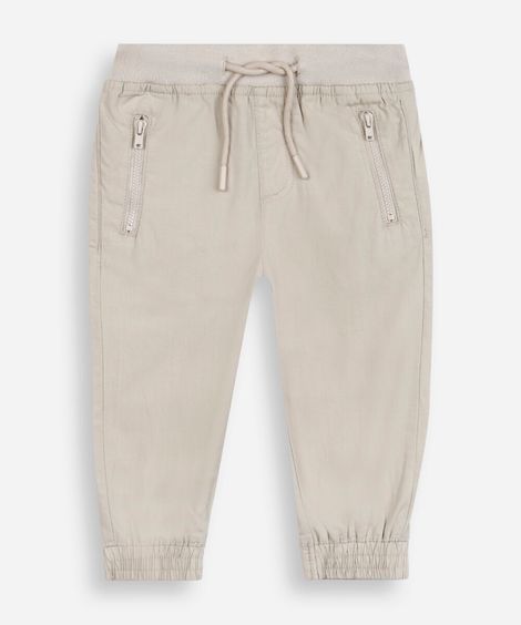 calça jogger de sarja infantil bege
