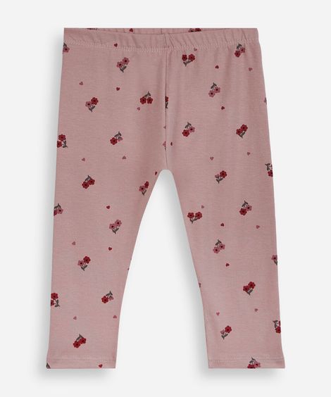 calça legging infantil de algodão floral rosa