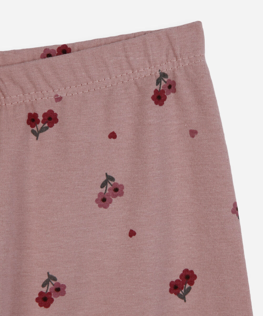 calça legging infantil de algodão floral rosa