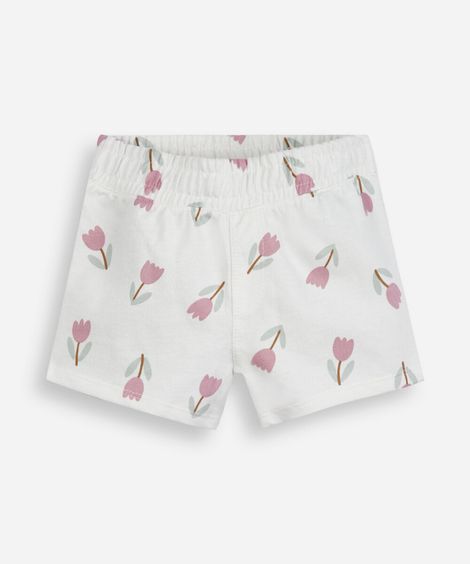 short curto infantil de moletinho floral off white