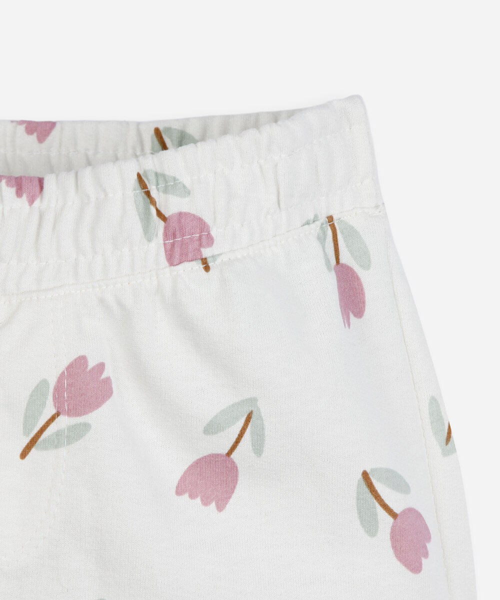 short curto infantil de moletinho floral off white