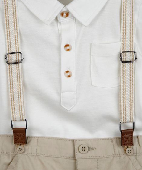 conjunto curto infantil com suspensório bege