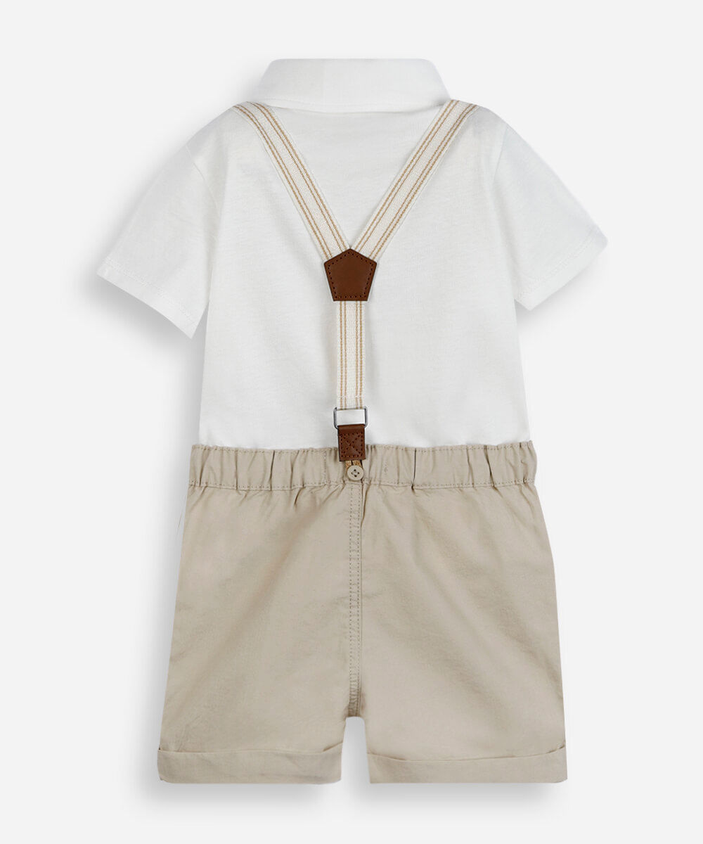 conjunto curto infantil com suspensório bege