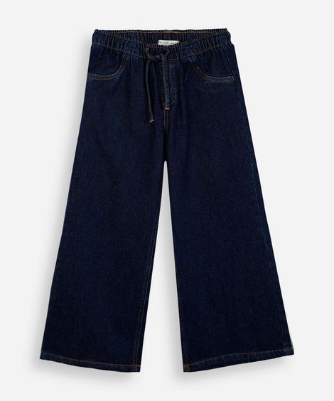 calça wide leg estilo pijama infantil jeans azul