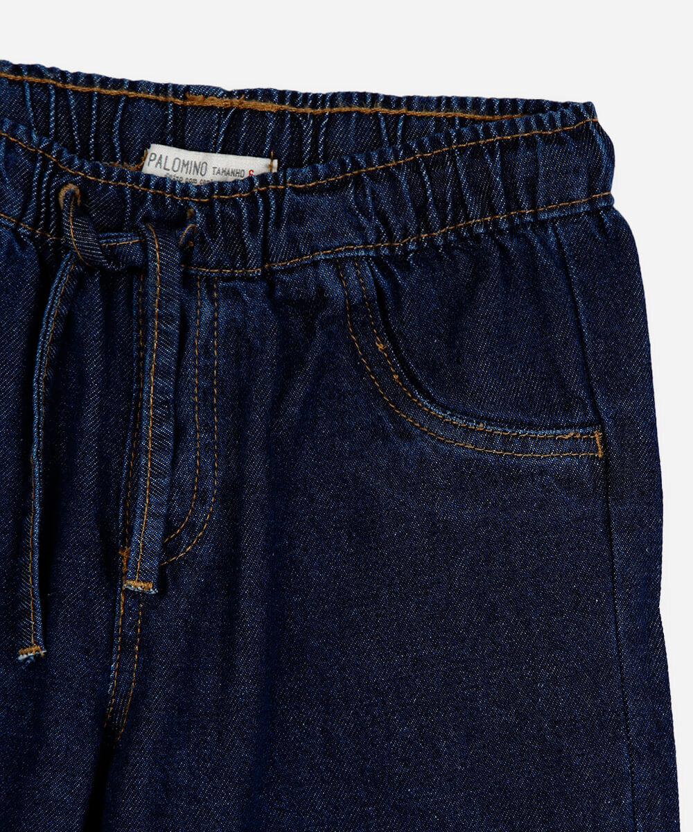 calça wide leg estilo pijama infantil jeans azul