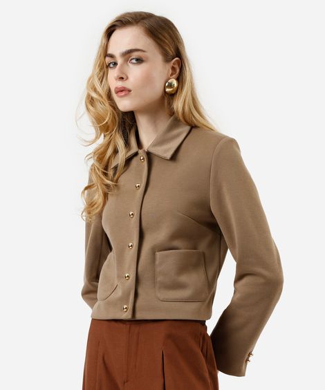 jaqueta feminina com bolsos bege