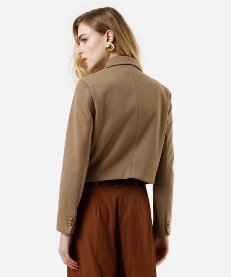 jaqueta feminina com bolsos bege