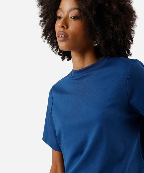 camiseta básica feminina de algodão peruano azul