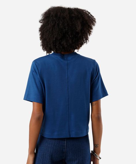 camiseta básica feminina de algodão peruano azul