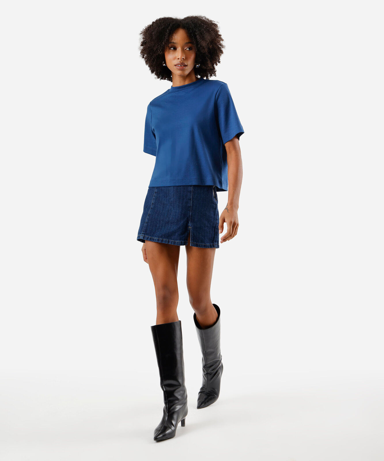 camiseta básica feminina de algodão peruano azul