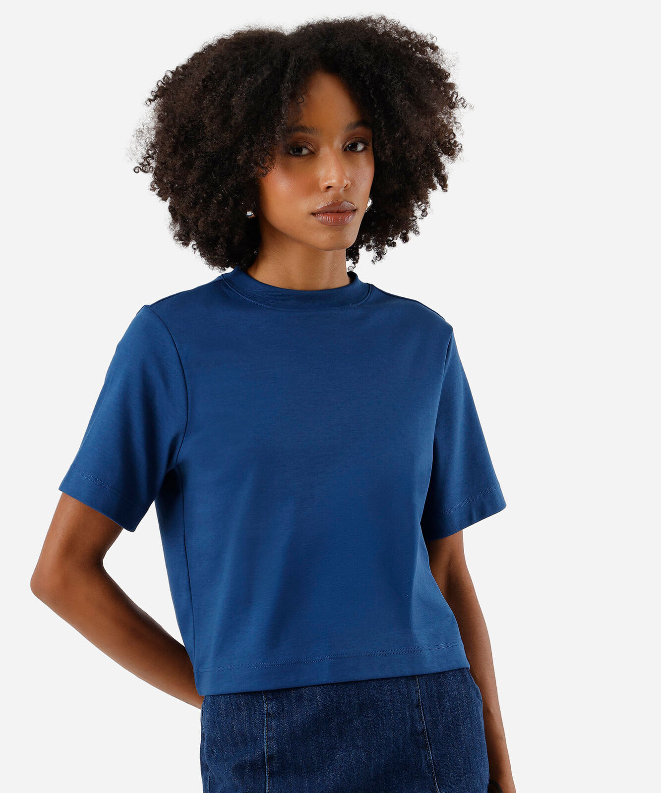 camiseta básica feminina de algodão peruano azul