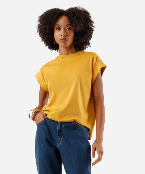blusa muscle tee feminina de algodão peruano interlock amarela
