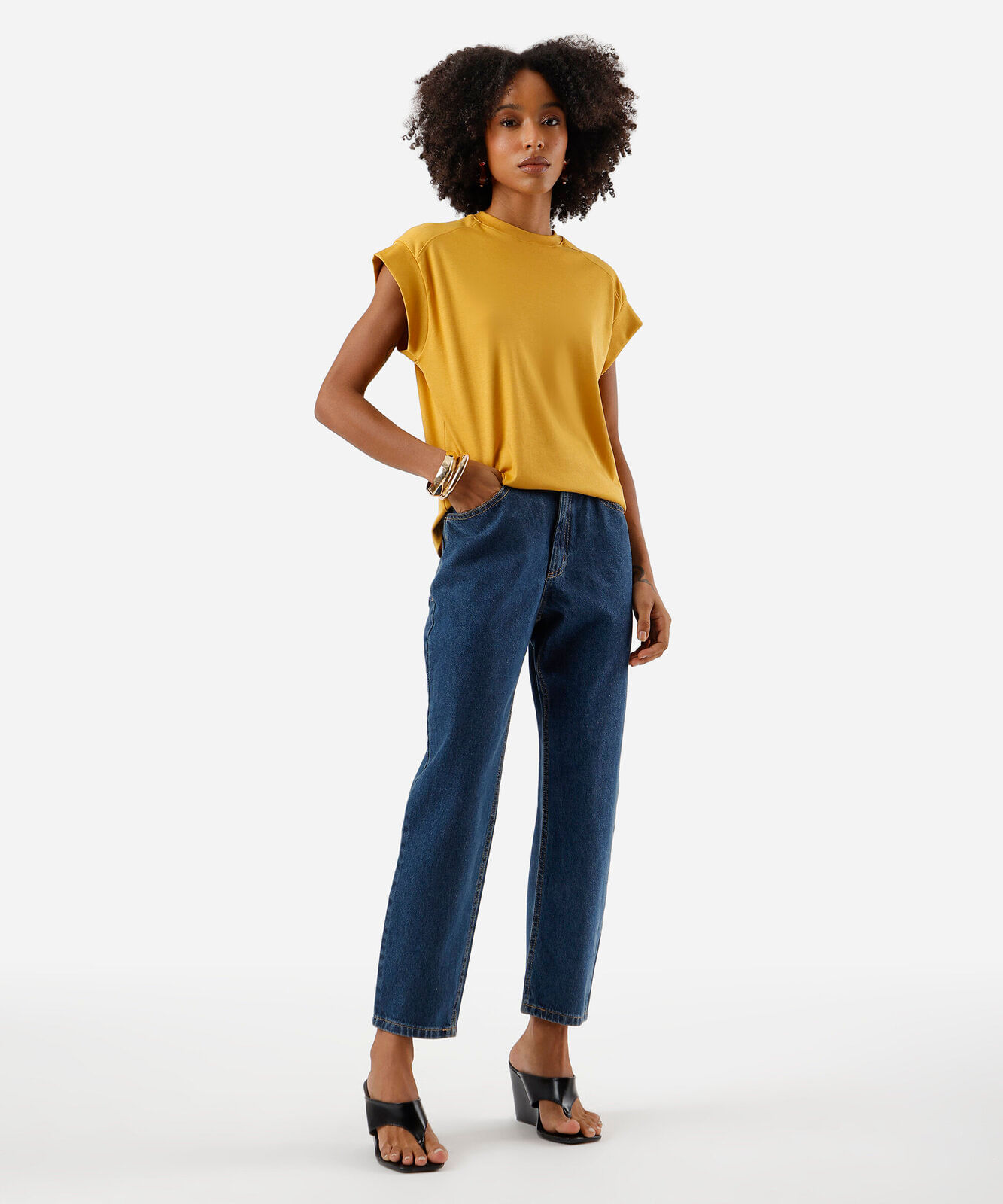 blusa muscle tee feminina de algodão peruano interlock amarela