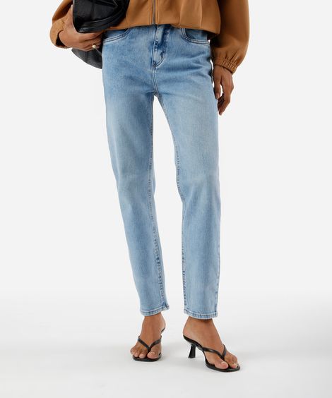 calça mom feminina jeans cintura alta azul